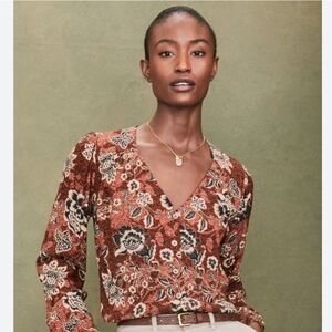 Garnet Hill Easy Crepe Button-Up Floral Boho Sustainable Feminine Top  XL Boho